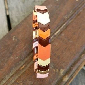 Enamel Stretchy Boho Bar Bracelet Gold Tones 1/4"